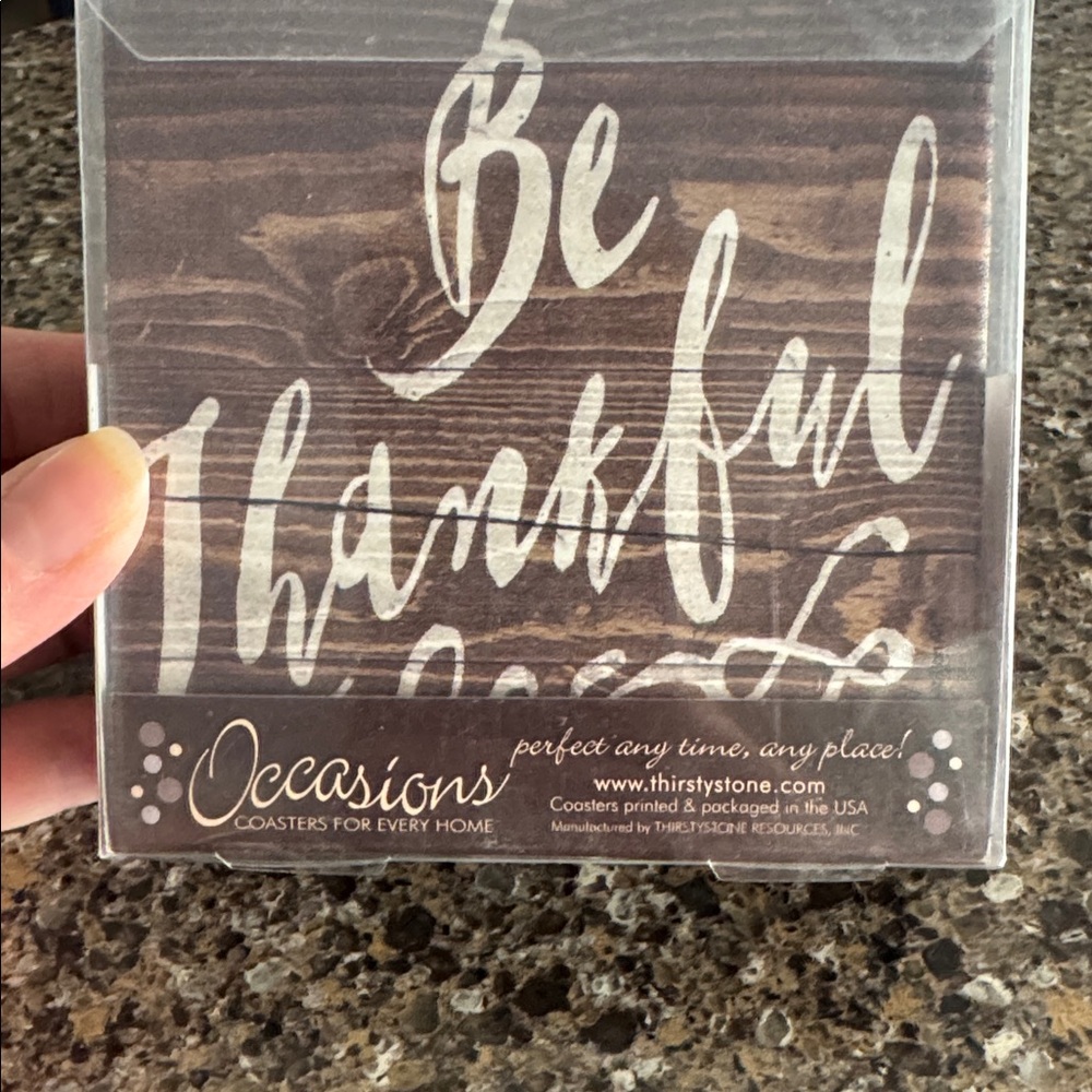 NEW Set of 4 - "Be Thankful" Ceramic Coasters w/cork backings